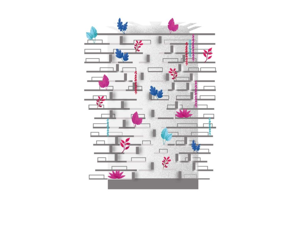 L’Arbre Blanc, bâtiment emblématique aux balcons végétalisés, capturé pour mettre en valeur son architecture audacieuse et organique.